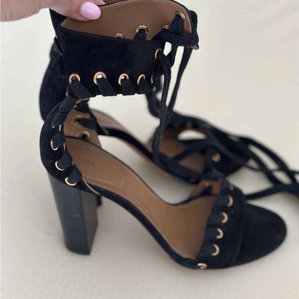 Chloe Black Lace-Up Block Heels